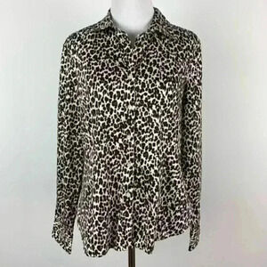 Talbots outlet top sz 8 cream brown leopard print